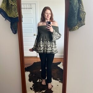 NWT Flying Tomato Deep Green Off-the-Shoulder Top